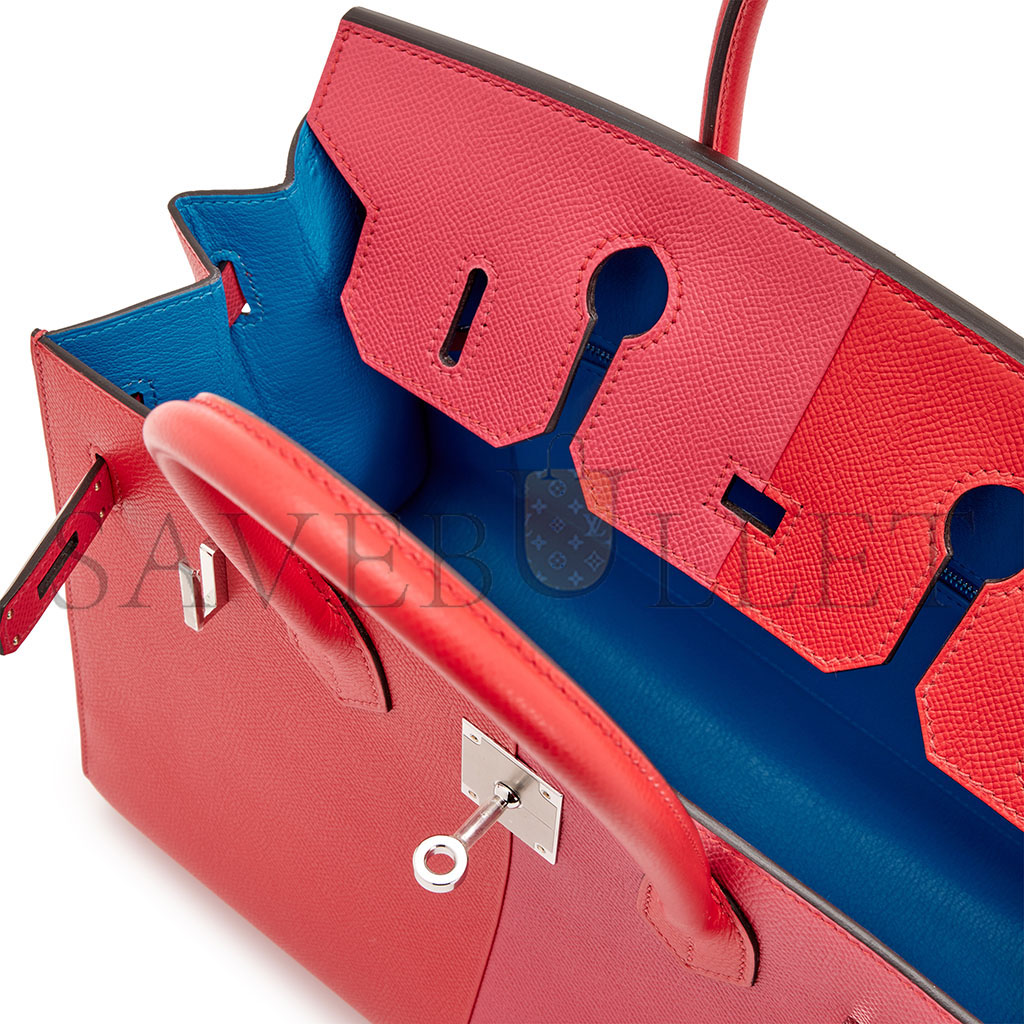 H**mes master birkin 25 epsom in ultra pink and heart red with florida blue interior and silver buckle h028367cc02 (25*18*13cm)